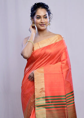 Rust Dupion Silk Saree With Blouse Piece - Indian Silk House Agencies