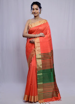 Rust Dupion Silk Saree With Blouse Piece - Indian Silk House Agencies