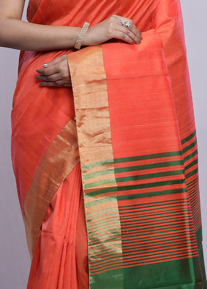 Rust Dupion Silk Saree With Blouse Piece - Indian Silk House Agencies