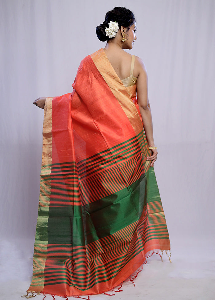 Rust Dupion Silk Saree With Blouse Piece - Indian Silk House Agencies