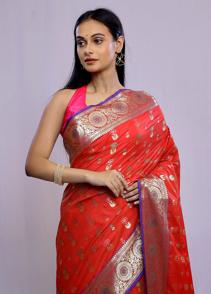 Red Kora Silk Saree With Blouse Piece - Indian Silk House Agencies