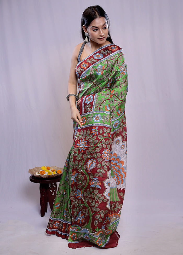 Green Printed Pure Silk Saree With Blouse Piece - Indian Silk House Agencies