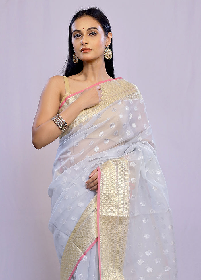 Grey Kora Silk Saree With Blouse Piece - Indian Silk House Agencies