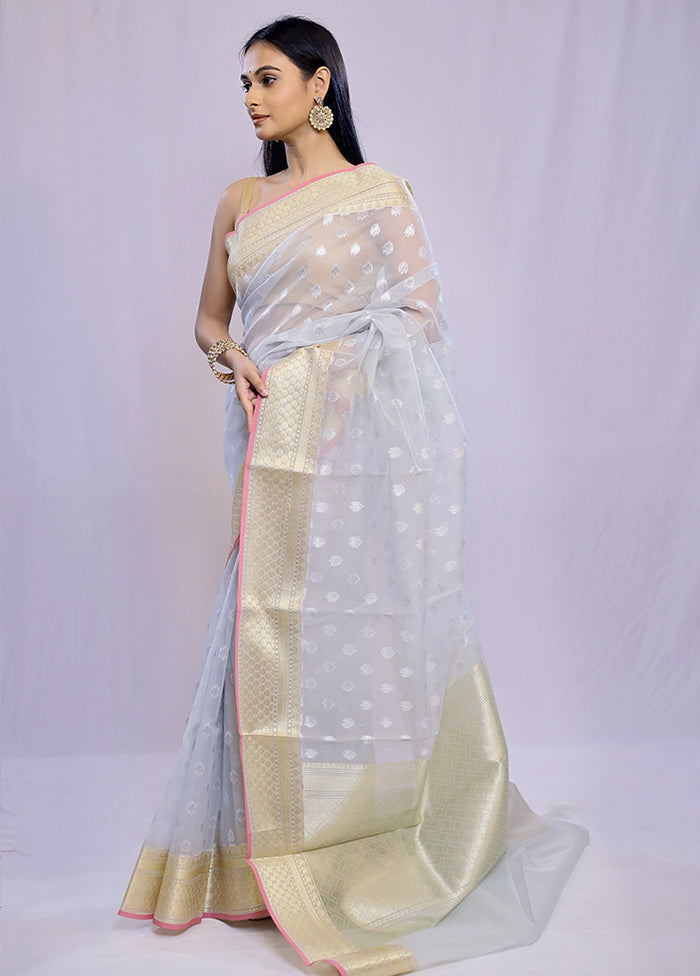 Grey Kora Silk Saree With Blouse Piece - Indian Silk House Agencies