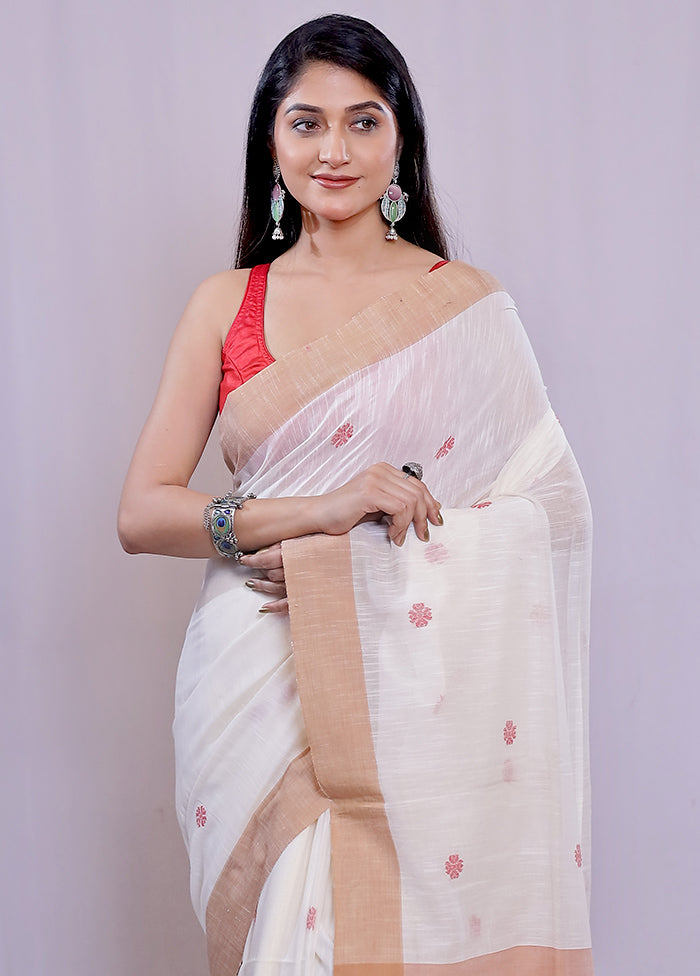 White Matka Silk Saree With Blouse Piece - Indian Silk House Agencies