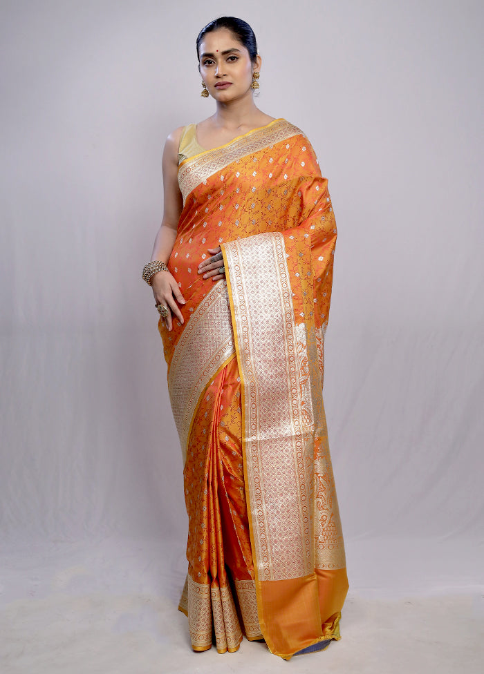 Rust Banarasi Pure Silk Saree With Blouse Piece - Indian Silk House Agencies