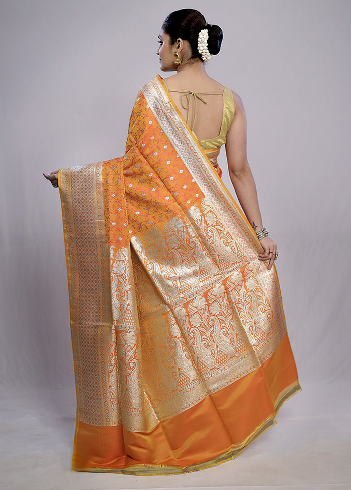 Rust Banarasi Pure Silk Saree With Blouse Piece - Indian Silk House Agencies