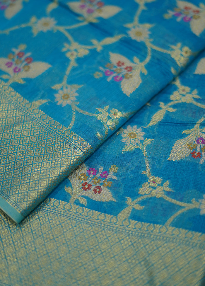 Blue Kora Silk Saree With Blouse Piece - Indian Silk House Agencies