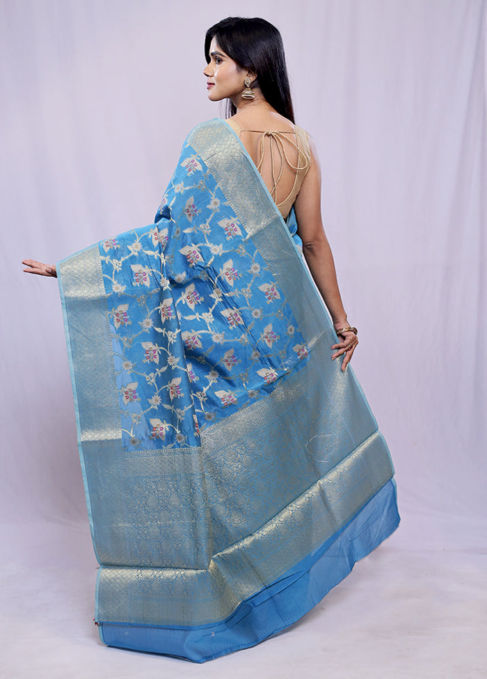 Blue Kora Silk Saree With Blouse Piece - Indian Silk House Agencies