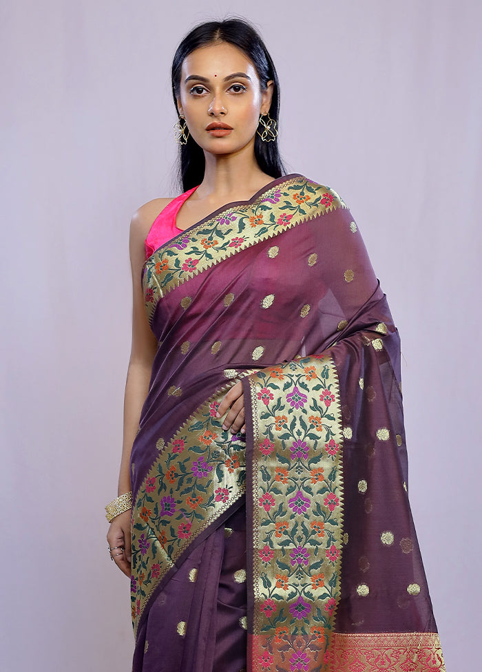 Purple Kora Silk Saree With Blouse Piece - Indian Silk House Agencies