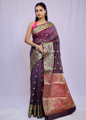 Purple Kora Silk Saree With Blouse Piece - Indian Silk House Agencies