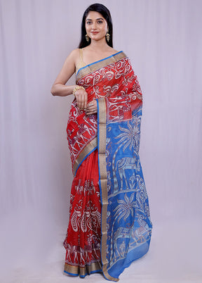 Red Printed Pure Silk Saree With Blouse Piece - Indian Silk House Agencies