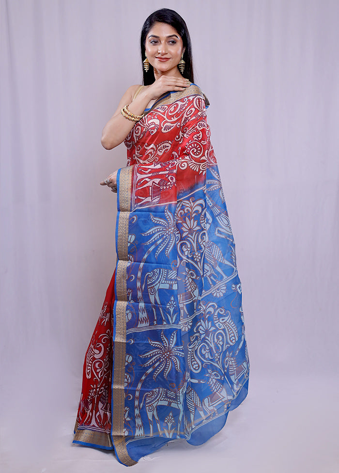 Red Printed Pure Silk Saree With Blouse Piece - Indian Silk House Agencies