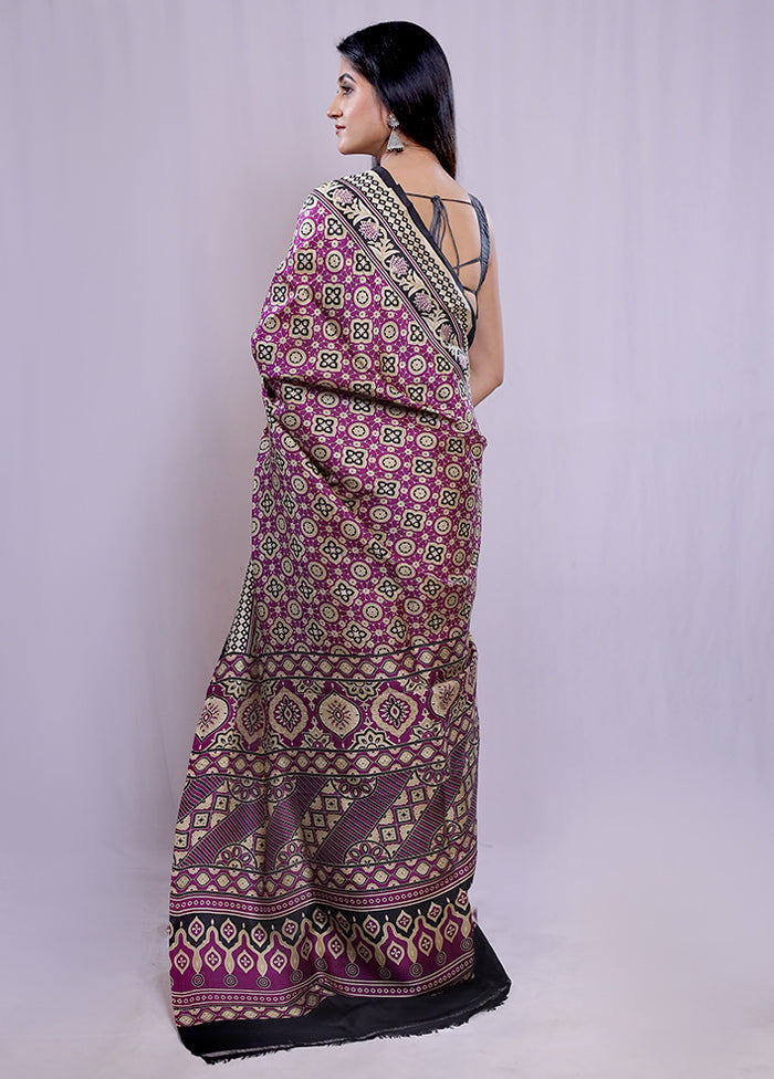 Black Printed Pure Silk Saree With Blouse Piece - Indian Silk House Agencies