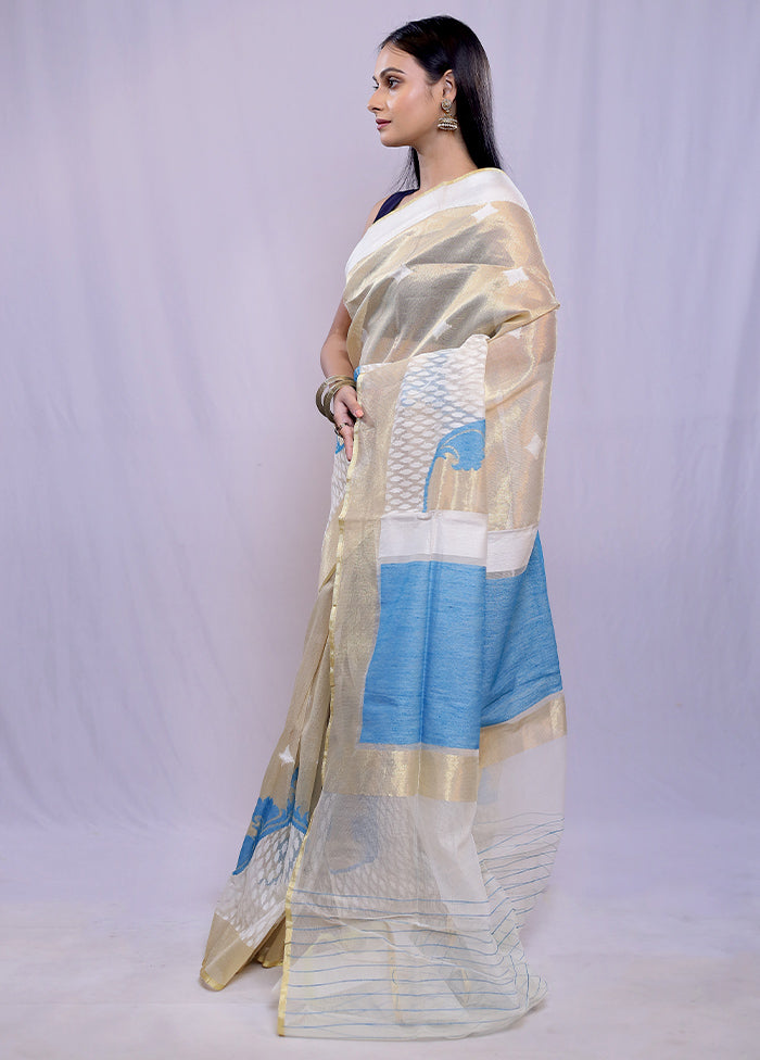 Cream Net Saree With Blouse Piece - Indian Silk House Agencies