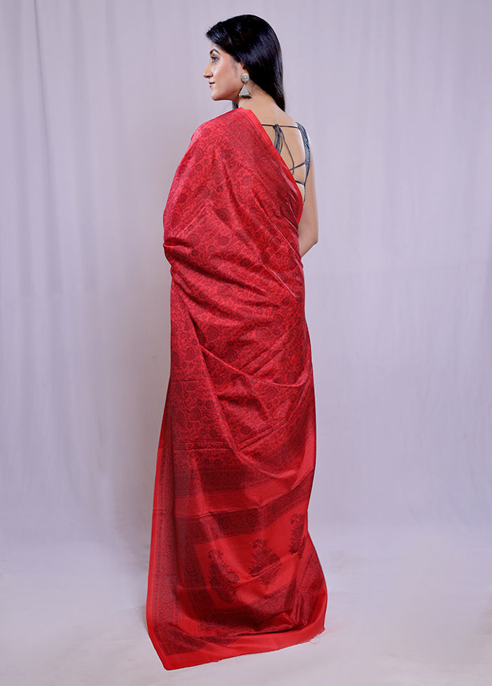 Red Printed Pure Silk Saree With Blouse Piece - Indian Silk House Agencies