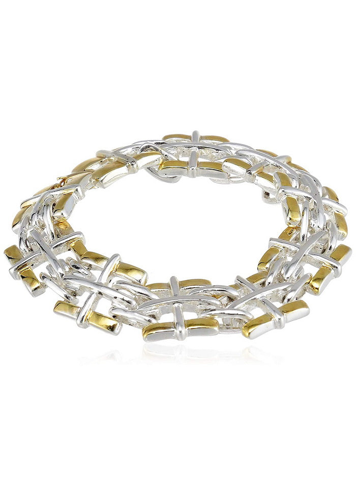Estele Gold Broad Band Link Bracelet - Indian Silk House Agencies