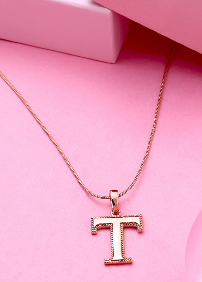 Rose Gold Plated Trendy T Alphabet Pendant - Indian Silk House Agencies