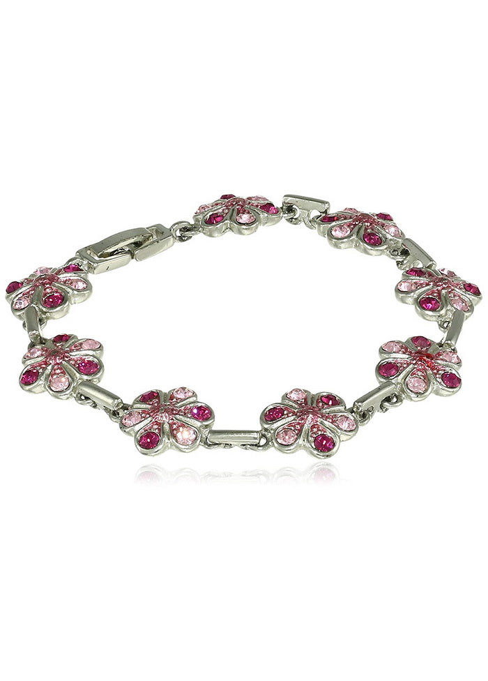Estele Gold Plated Pink and White Crystal Bracelet - Indian Silk House Agencies