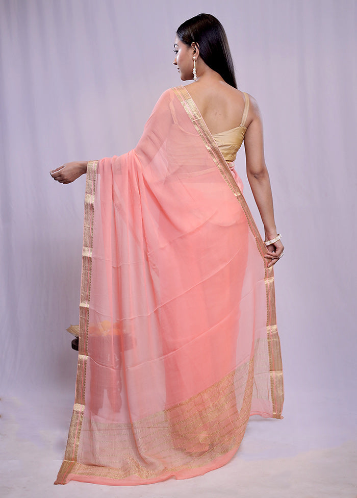 Pink Chiffon Silk Saree With Blouse Piece - Indian Silk House Agencies