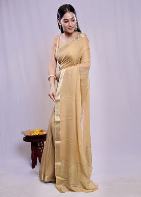 Cream Chiffon Silk Saree With Blouse Piece - Indian Silk House Agencies