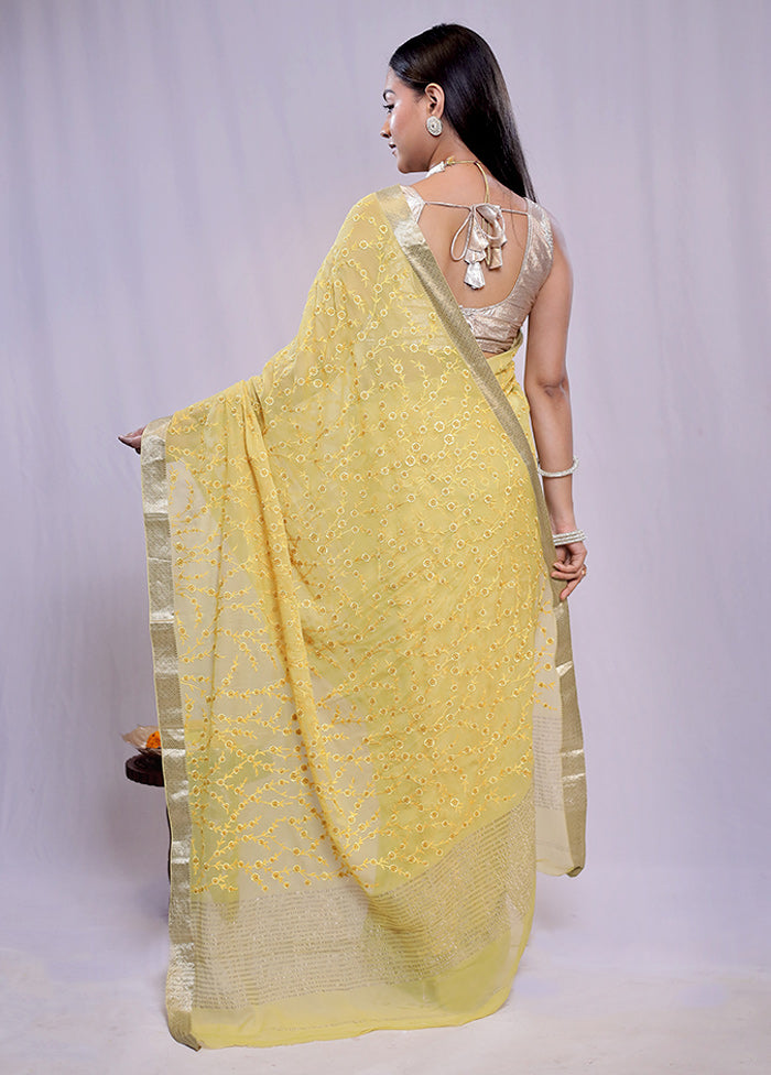 Yellow Chiffon Pure Silk Saree With Blouse Piece - Indian Silk House Agencies