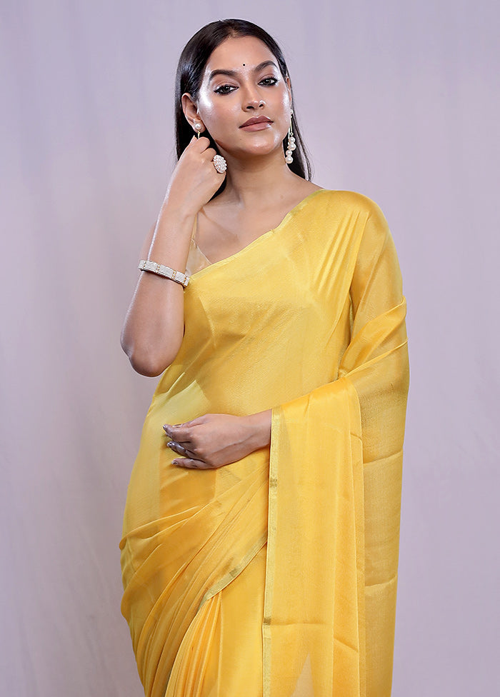 Yellow Chiffon Silk Saree With Blouse Piece - Indian Silk House Agencies