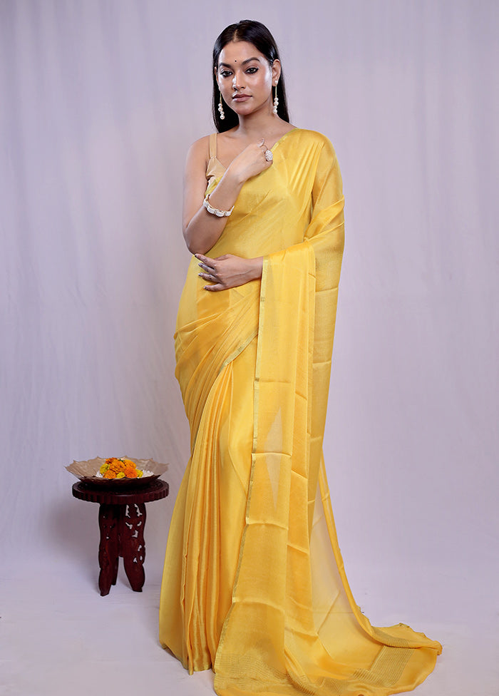 Yellow Chiffon Silk Saree With Blouse Piece - Indian Silk House Agencies