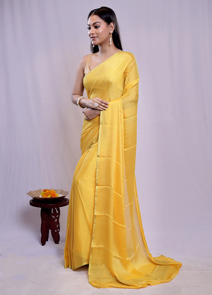 Yellow Chiffon Silk Saree With Blouse Piece - Indian Silk House Agencies