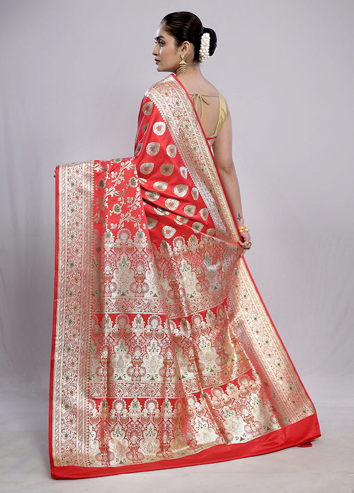 Red Banarasi Silk Saree With Blouse Piece - Indian Silk House Agencies