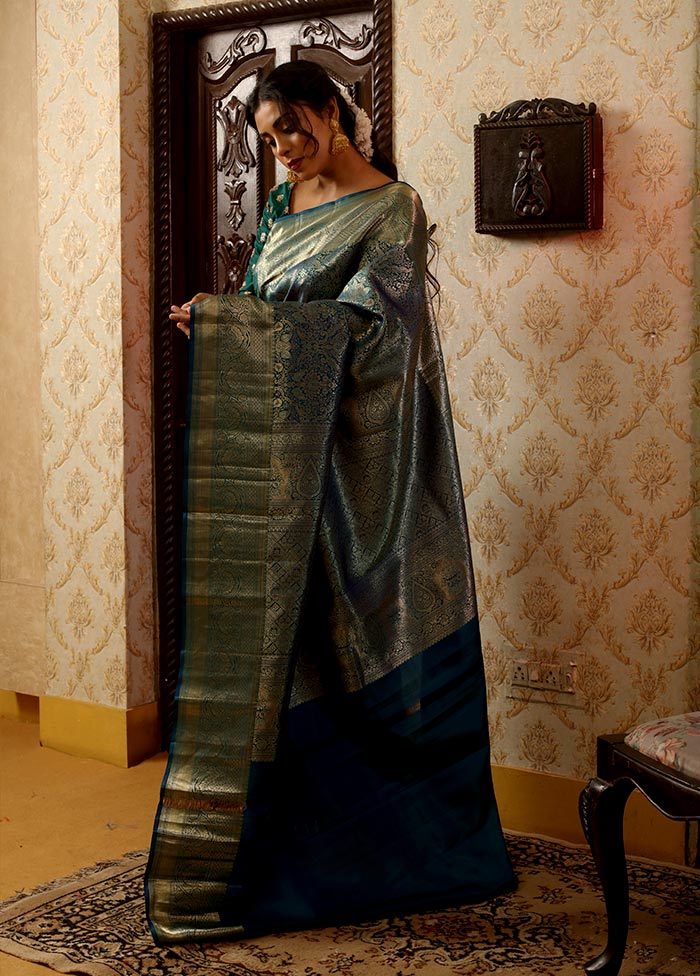 Green Kanchipuram Pure Silk Saree With Blouse Piece - Indian Silk House Agencies