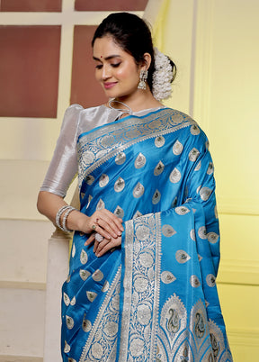 Blue Banarasi Pure Silk Saree With Blouse Piece - Indian Silk House Agencies