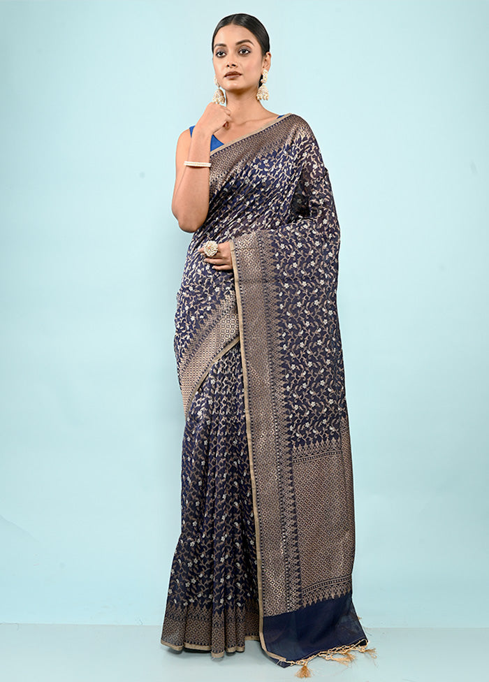 Blue Kora Silk Saree With Blouse Piece - Indian Silk House Agencies