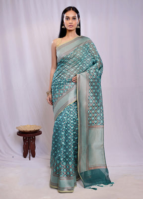 Green Pure Cotton Saree With Blouse Piece - Indian Silk House Agencies