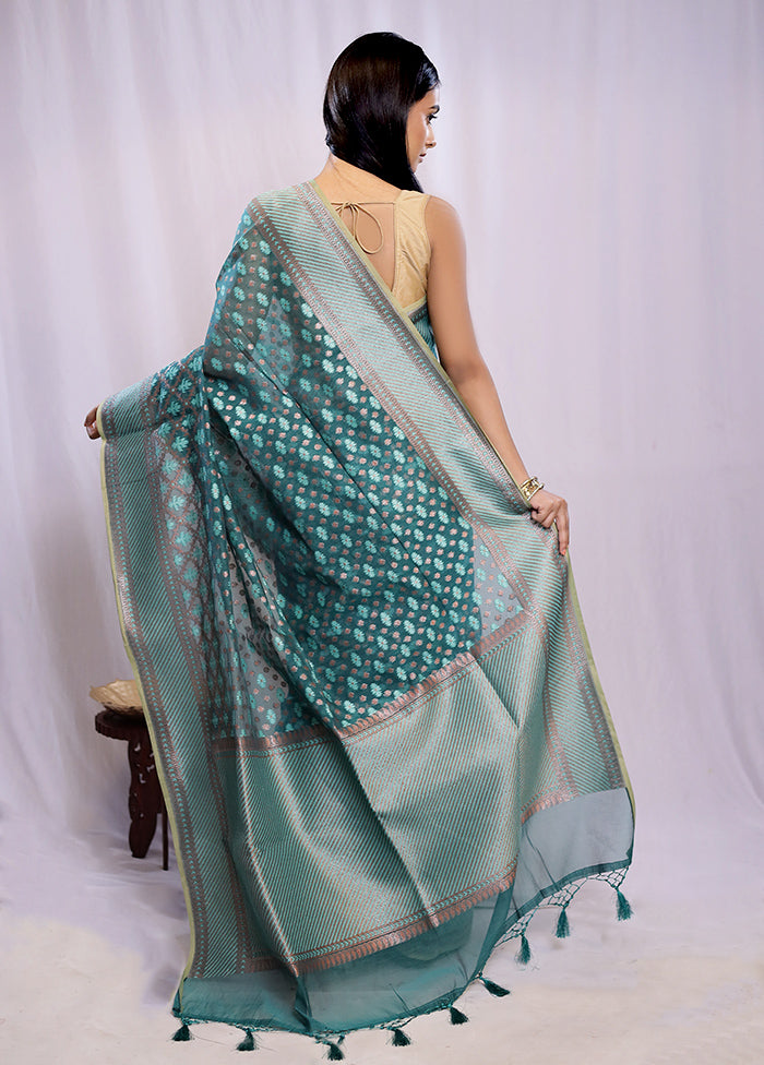 Green Pure Cotton Saree With Blouse Piece - Indian Silk House Agencies