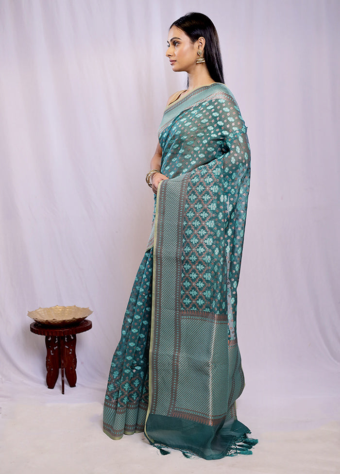 Green Pure Cotton Saree With Blouse Piece - Indian Silk House Agencies