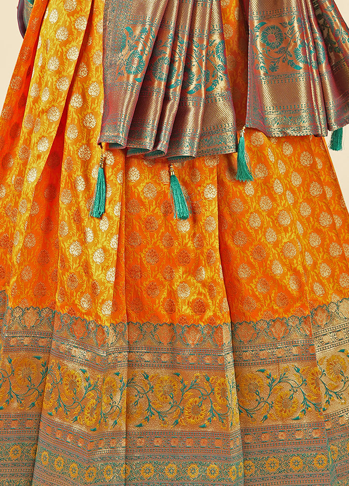 2 pc Gold Readymade Silk Gown Set - Indian Silk House Agencies