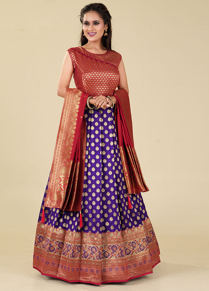 2 pc Purple Readymade Silk Gown Set - Indian Silk House Agencies