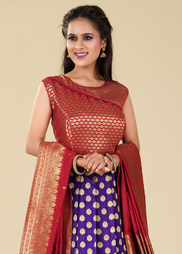 2 pc Purple Readymade Silk Gown Set - Indian Silk House Agencies