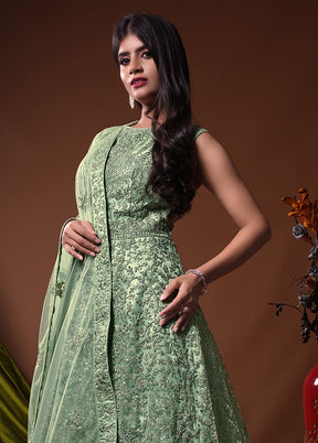 2 Pc Green Readymade Net Gown - Indian Silk House Agencies