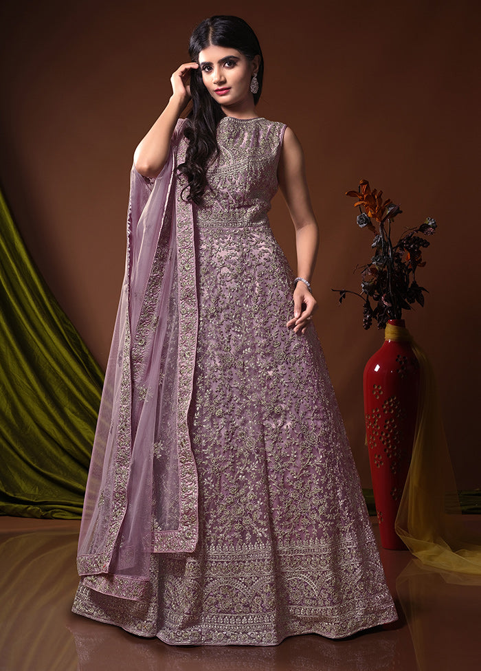 2 Pc Purple Readymade Net Gown - Indian Silk House Agencies