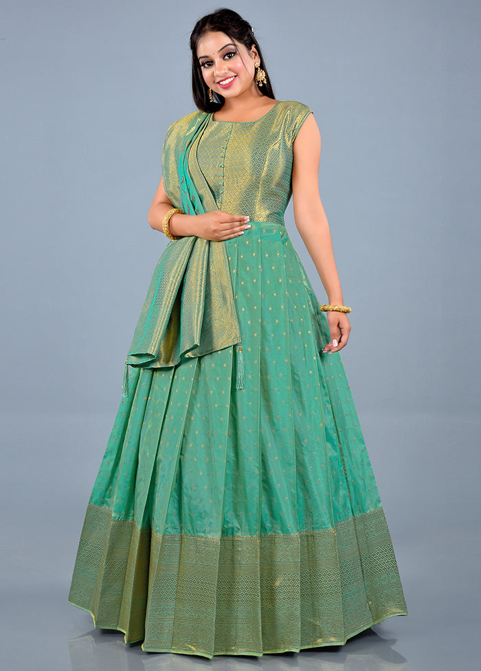 2 pc Green Readymade Silk Gown Set - Indian Silk House Agencies