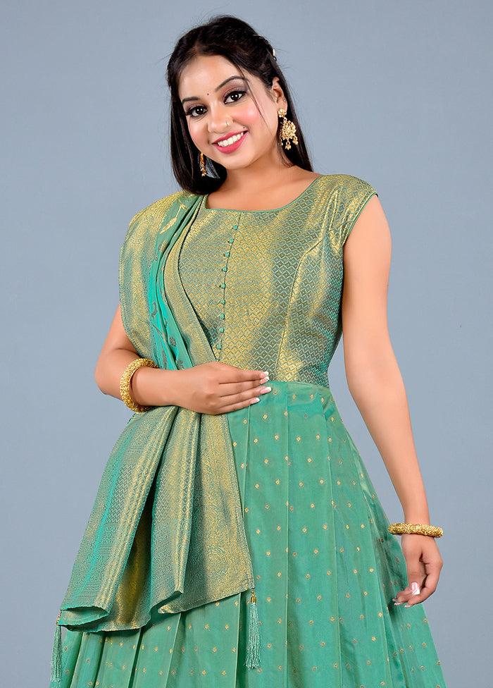2 pc Green Readymade Silk Gown Set - Indian Silk House Agencies