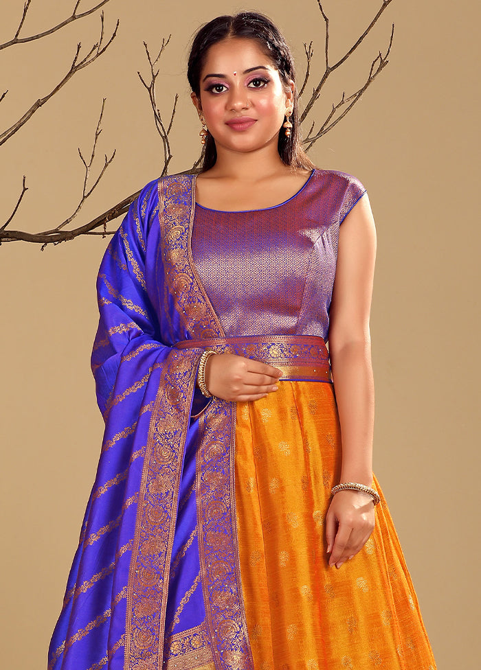 2 pc Gold Readymade Silk Gown Set - Indian Silk House Agencies