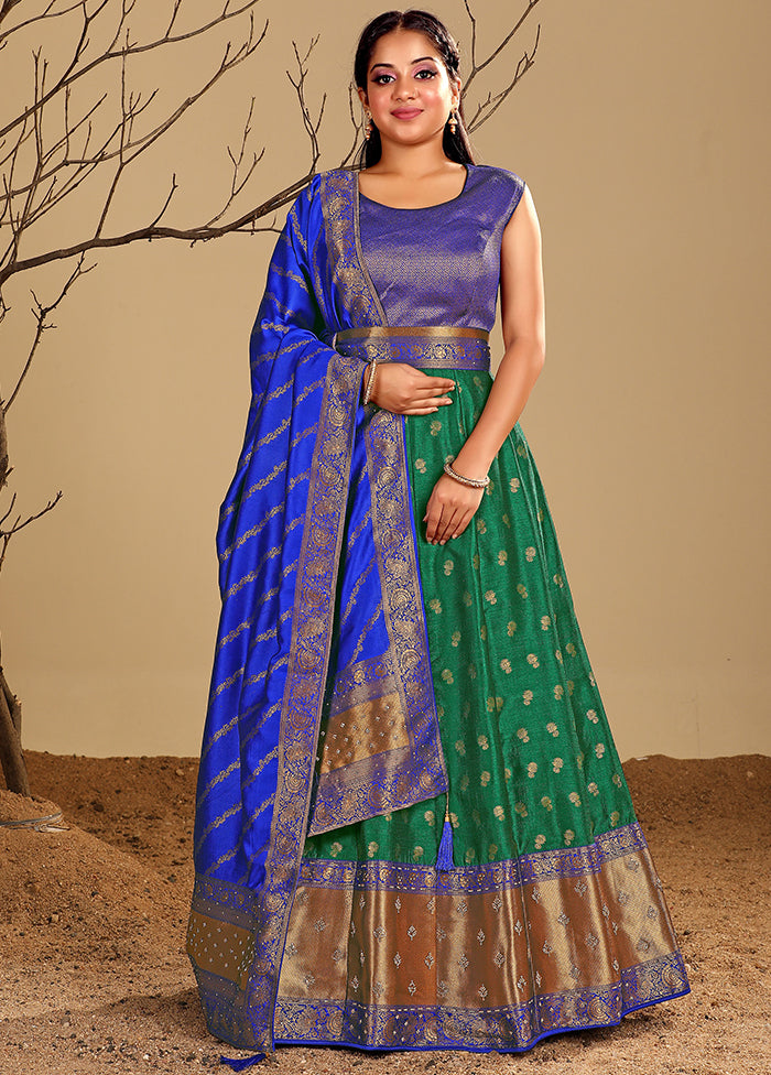 2 pc Green Readymade Silk Gown Set - Indian Silk House Agencies