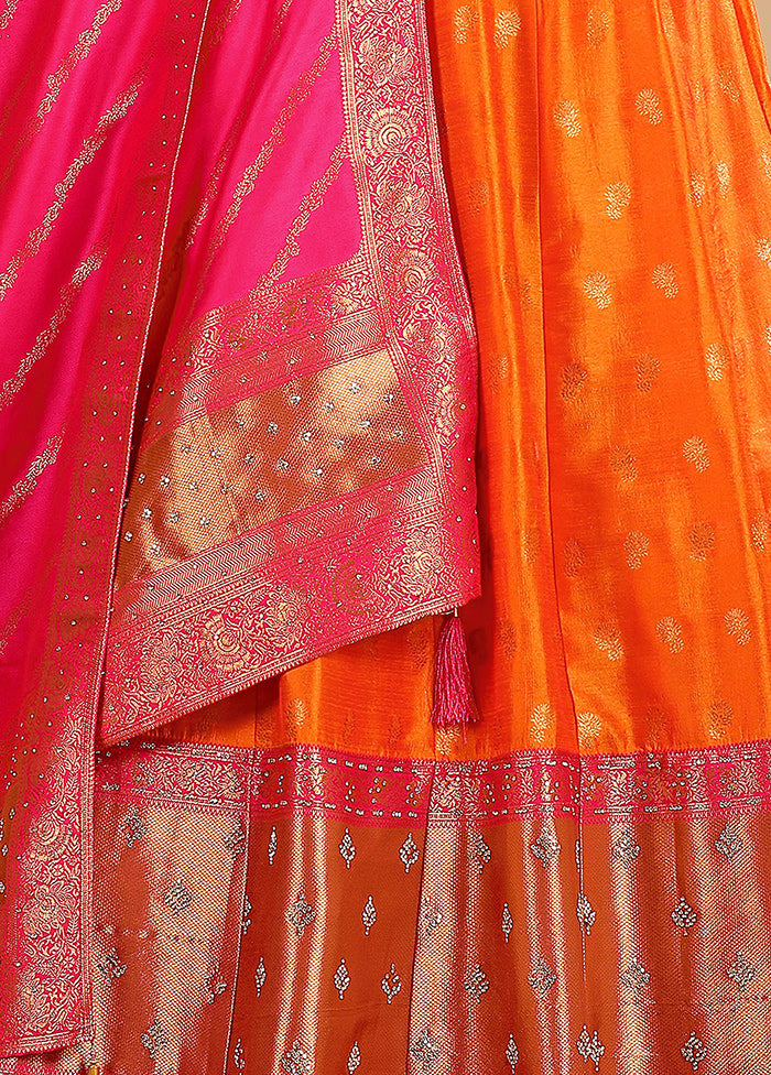 2 pc Orange Readymade Silk Gown Set - Indian Silk House Agencies