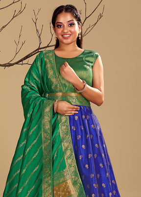 2 pc Blue Readymade Silk Gown Set - Indian Silk House Agencies