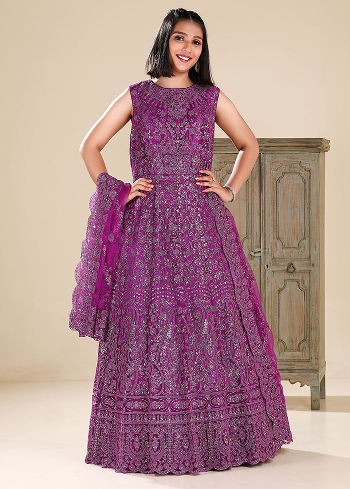 2 Pc Wine Readymade Net Gown - Indian Silk House Agencies