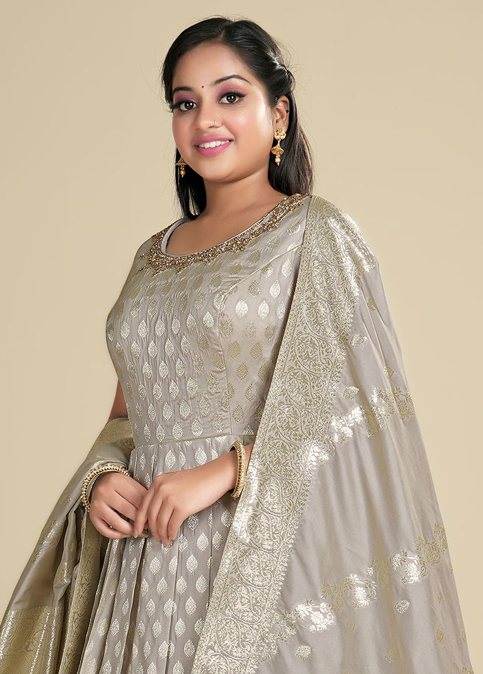2 pc Grey Readymade Silk Gown Set - Indian Silk House Agencies