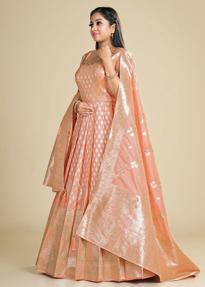 2 pc Light Peach Readymade Silk Gown Set - Indian Silk House Agencies